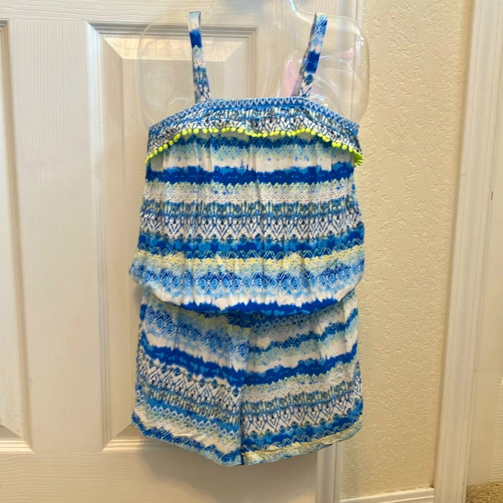 Faded Glory 6-6X Girls romper tank short-alls Summer blue green